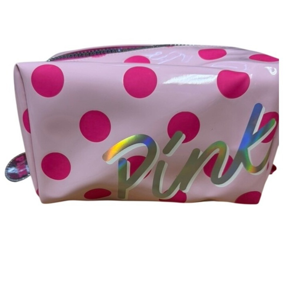 Victoria's Secret PINK Polka Dot Makeup Bag Pink Holographic Logo NWT